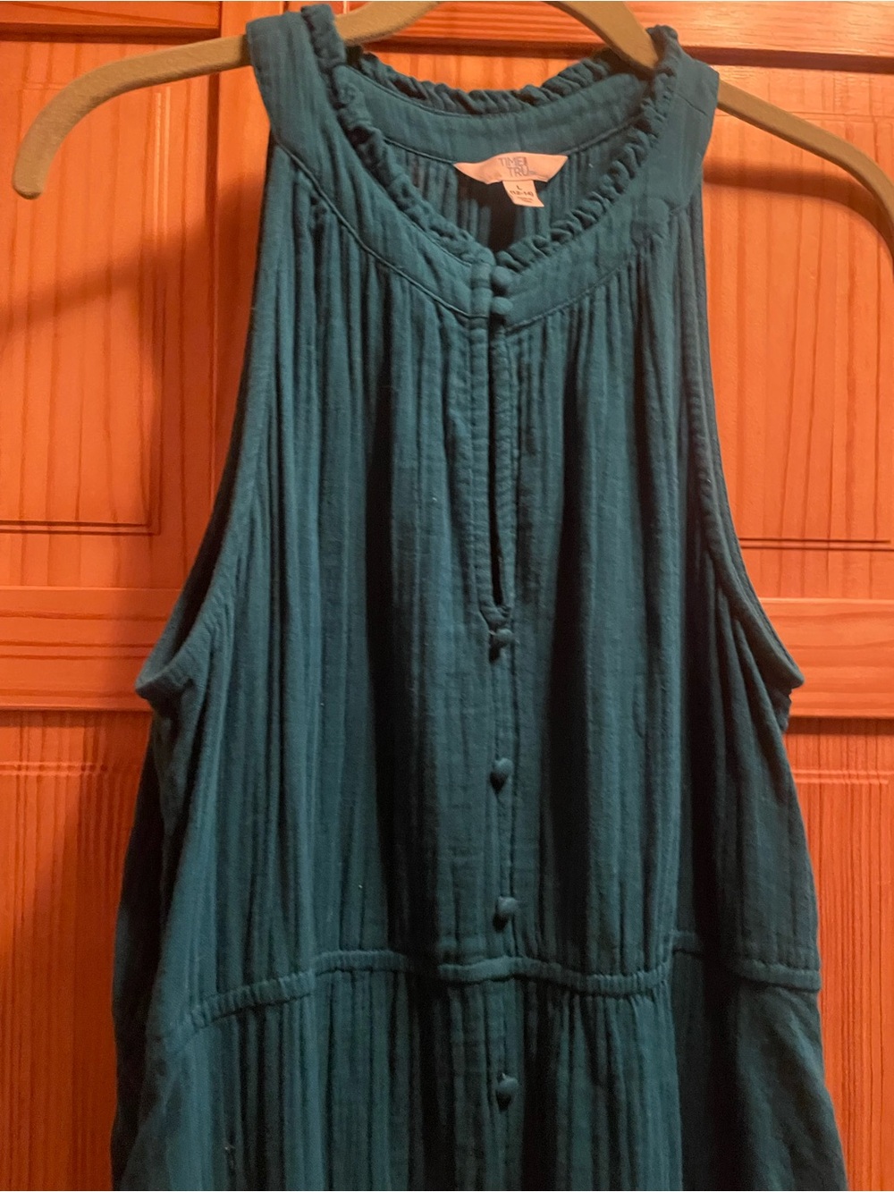 Time and Tru Teal Button-Front Sleeveless Dress L(12-14)